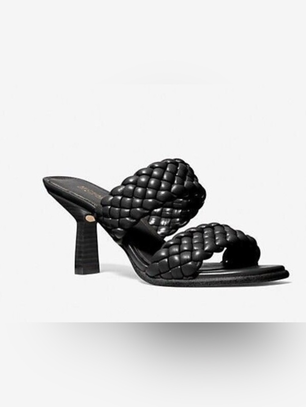 Michael Kors Nadia Mule Braided Faux Leather Heeled Sandals in Black Sz 8 NIB!